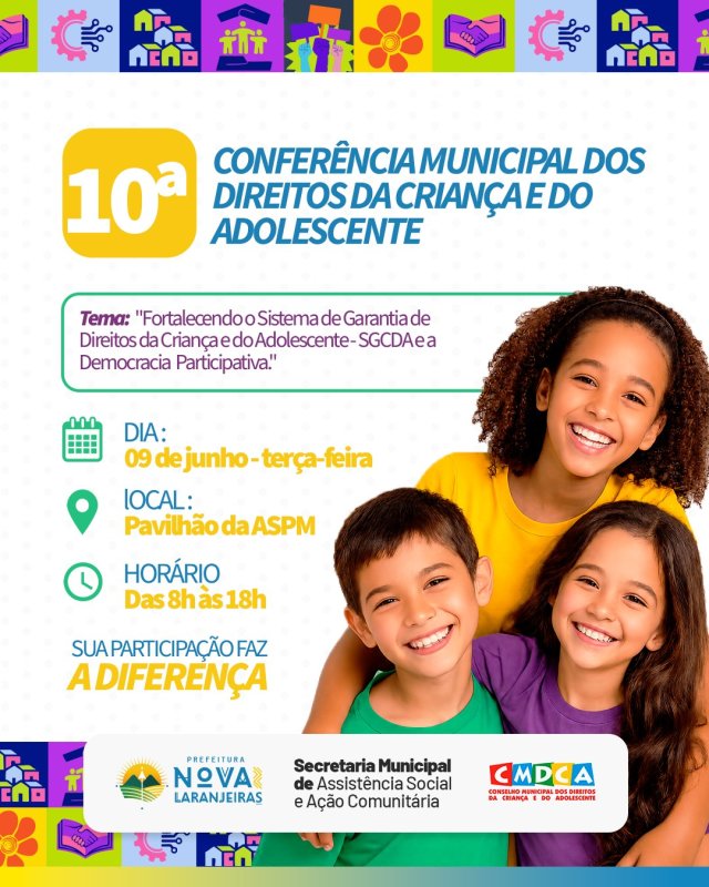 Convite para a 10ª Conferência Municipal dos Direitos da Criança e do Adolescente